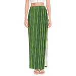 Green Bamboo Tree Pattern Print High Slit Maxi Skirt