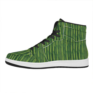 Green Bamboo Tree Pattern Print High Top Leather Sneakers