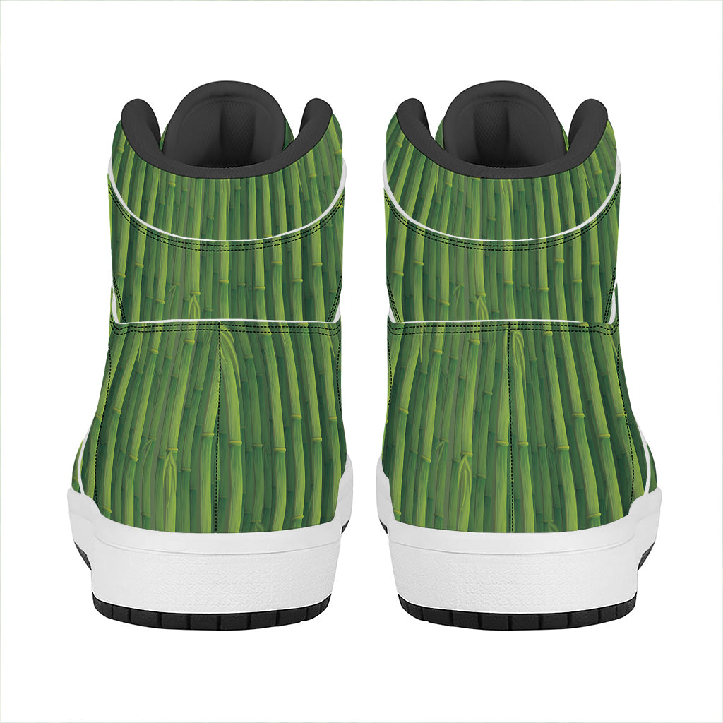 Green Bamboo Tree Pattern Print High Top Leather Sneakers