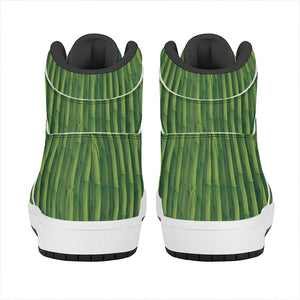 Green Bamboo Tree Pattern Print High Top Leather Sneakers