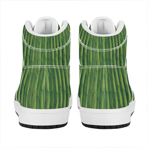 Green Bamboo Tree Pattern Print High Top Leather Sneakers