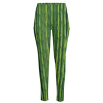 Green Bamboo Tree Pattern Print High-Waisted Pocket Leggings