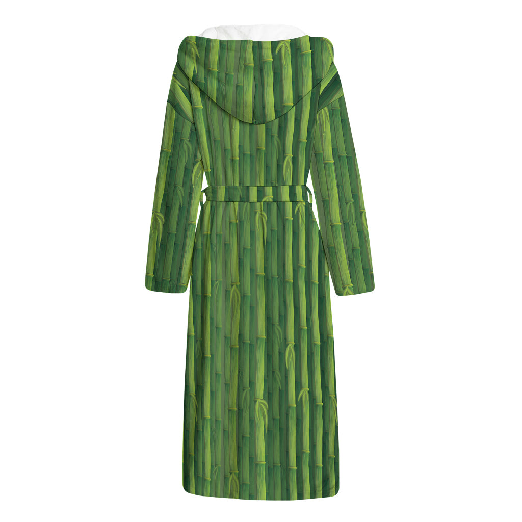 Green Bamboo Tree Pattern Print Hooded Bathrobe