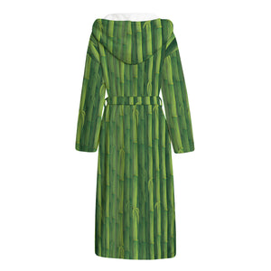 Green Bamboo Tree Pattern Print Hooded Bathrobe