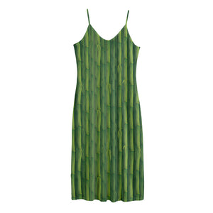 Green Bamboo Tree Pattern Print Jersey Midi Cami Dress