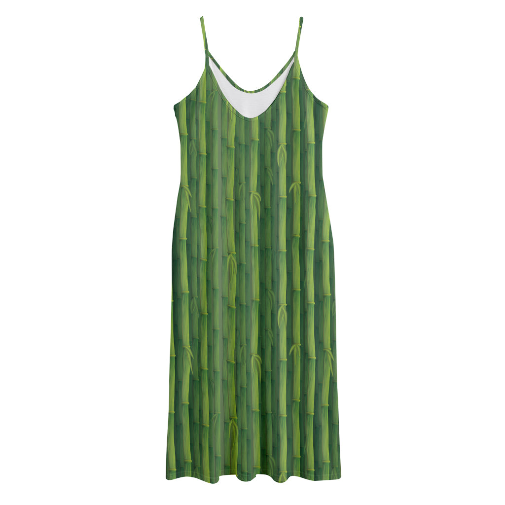 Green Bamboo Tree Pattern Print Jersey Midi Cami Dress