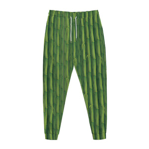 Green Bamboo Tree Pattern Print Jogger Pants