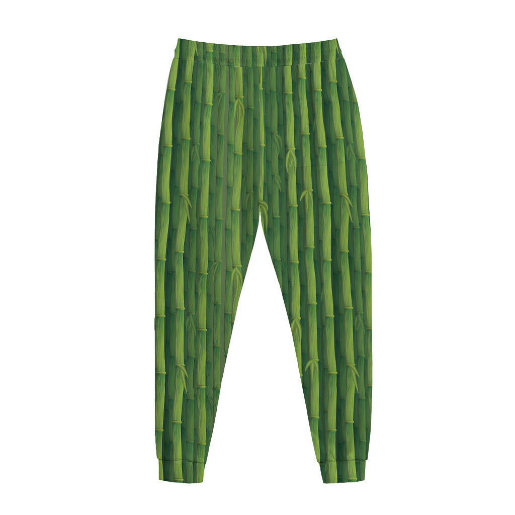 Green Bamboo Tree Pattern Print Jogger Pants