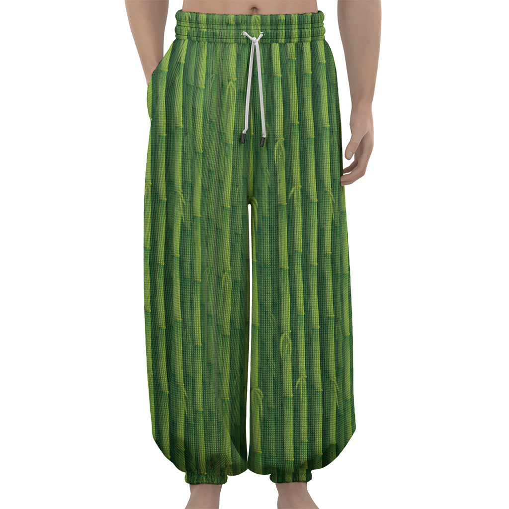 Green Bamboo Tree Pattern Print Lantern Pants