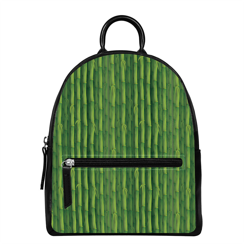 Green Bamboo Tree Pattern Print Leather Backpack