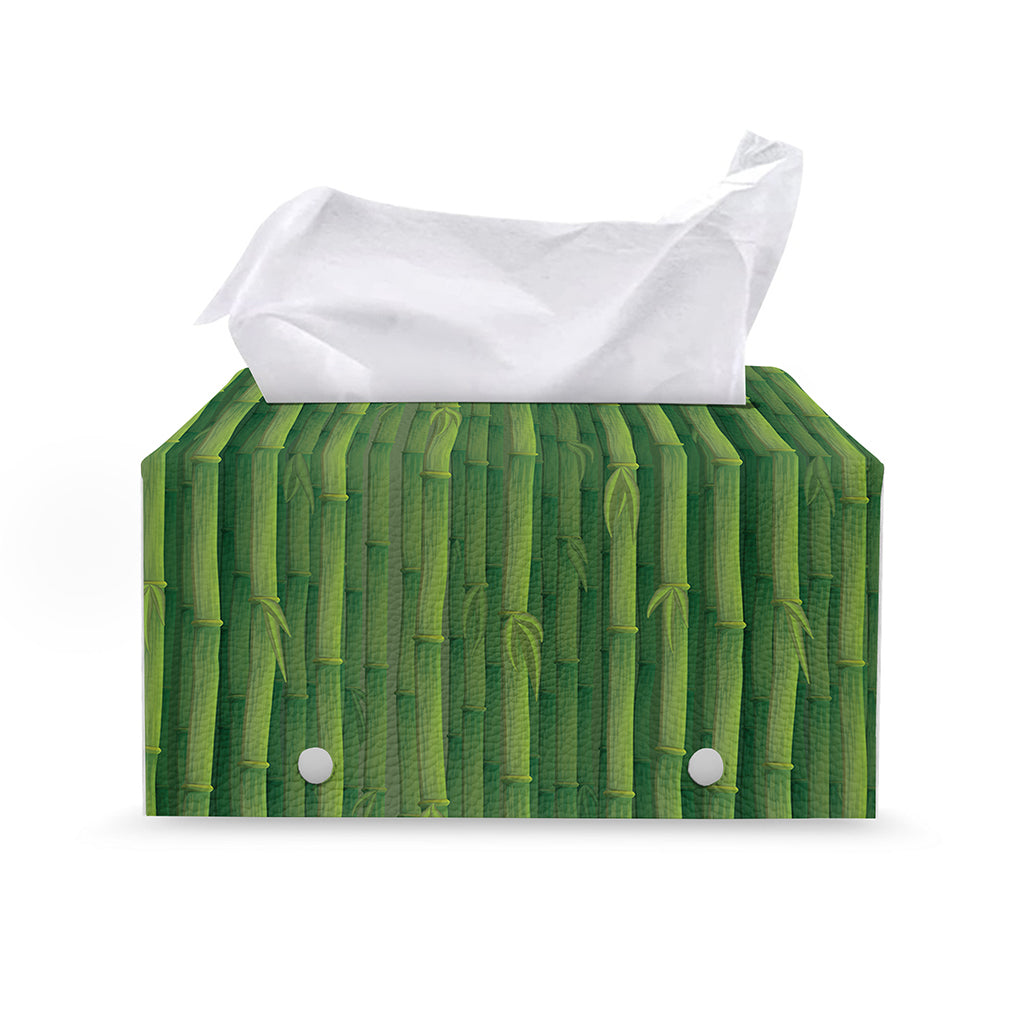 Green Bamboo Tree Pattern Print Leather Tissue Box Cover