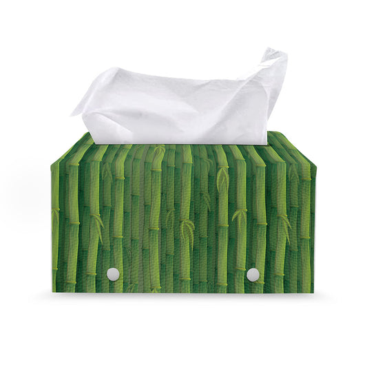 Green Bamboo Tree Pattern Print Leather Tissue Box Cover