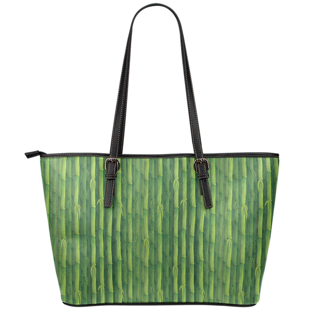 Green Bamboo Tree Pattern Print Leather Tote Bag