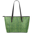 Green Bamboo Tree Pattern Print Leather Tote Bag With Zipper