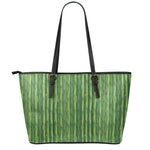 Green Bamboo Tree Pattern Print Leather Tote Bag