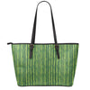 Green Bamboo Tree Pattern Print Leather Tote Bag