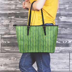 Green Bamboo Tree Pattern Print Leather Tote Bag