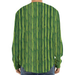 Green Bamboo Tree Pattern Print Long Sleeve Baseball Jersey