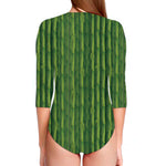 Green Bamboo Tree Pattern Print Long Sleeve Swimsuit