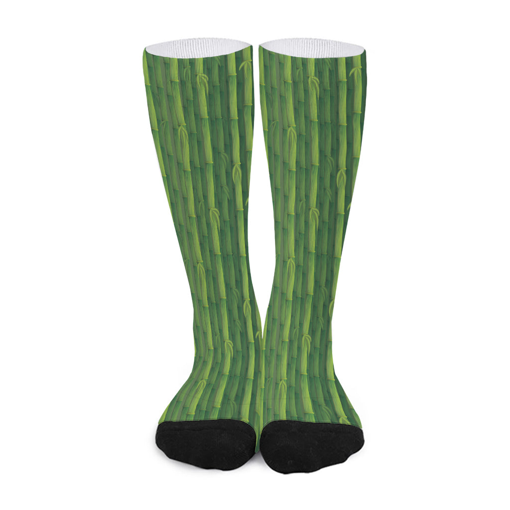 Green Bamboo Tree Pattern Print Long Socks