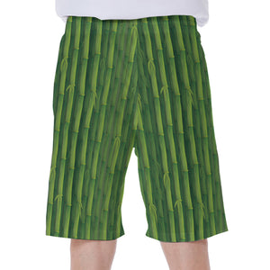 Green Bamboo Tree Pattern Print Men's Beach Shorts