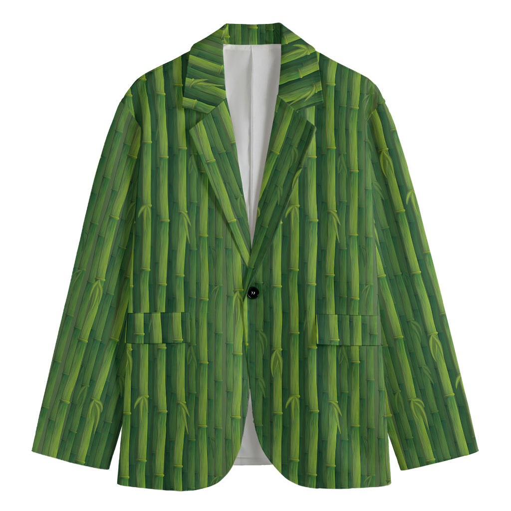 Green Bamboo Tree Pattern Print Men's Cotton Blazer