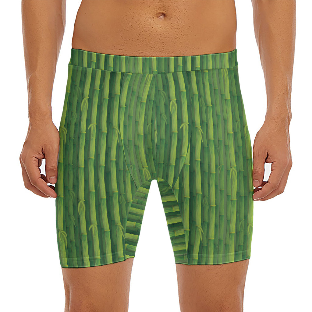 Green Bamboo Tree Pattern Print Men's Long Boxer Briefs