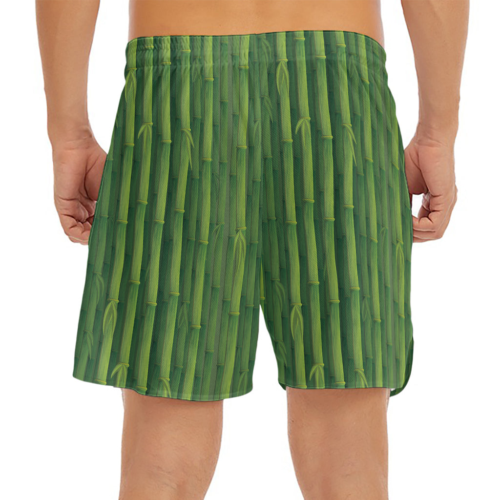 Green Bamboo Tree Pattern Print Men's Split Running Shorts