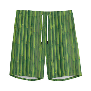 Green Bamboo Tree Pattern Print Men's Sports Shorts