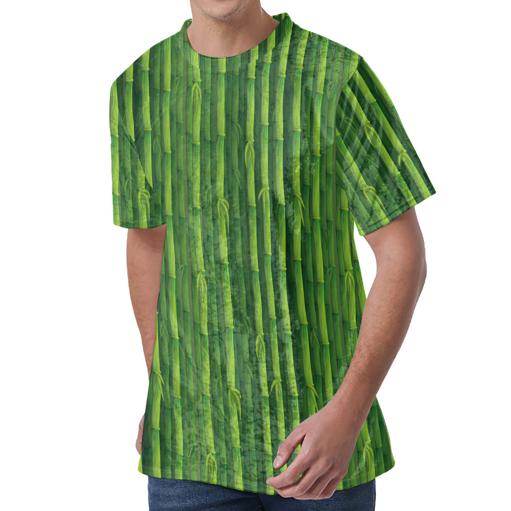 Green Bamboo Tree Pattern Print Men's Velvet T-Shirt