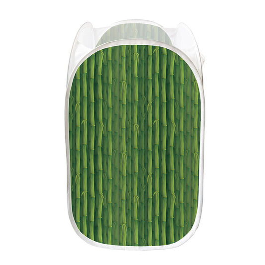 Green Bamboo Tree Pattern Print Mesh Laundry Hamper