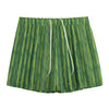 Green Bamboo Tree Pattern Print Mesh Shorts