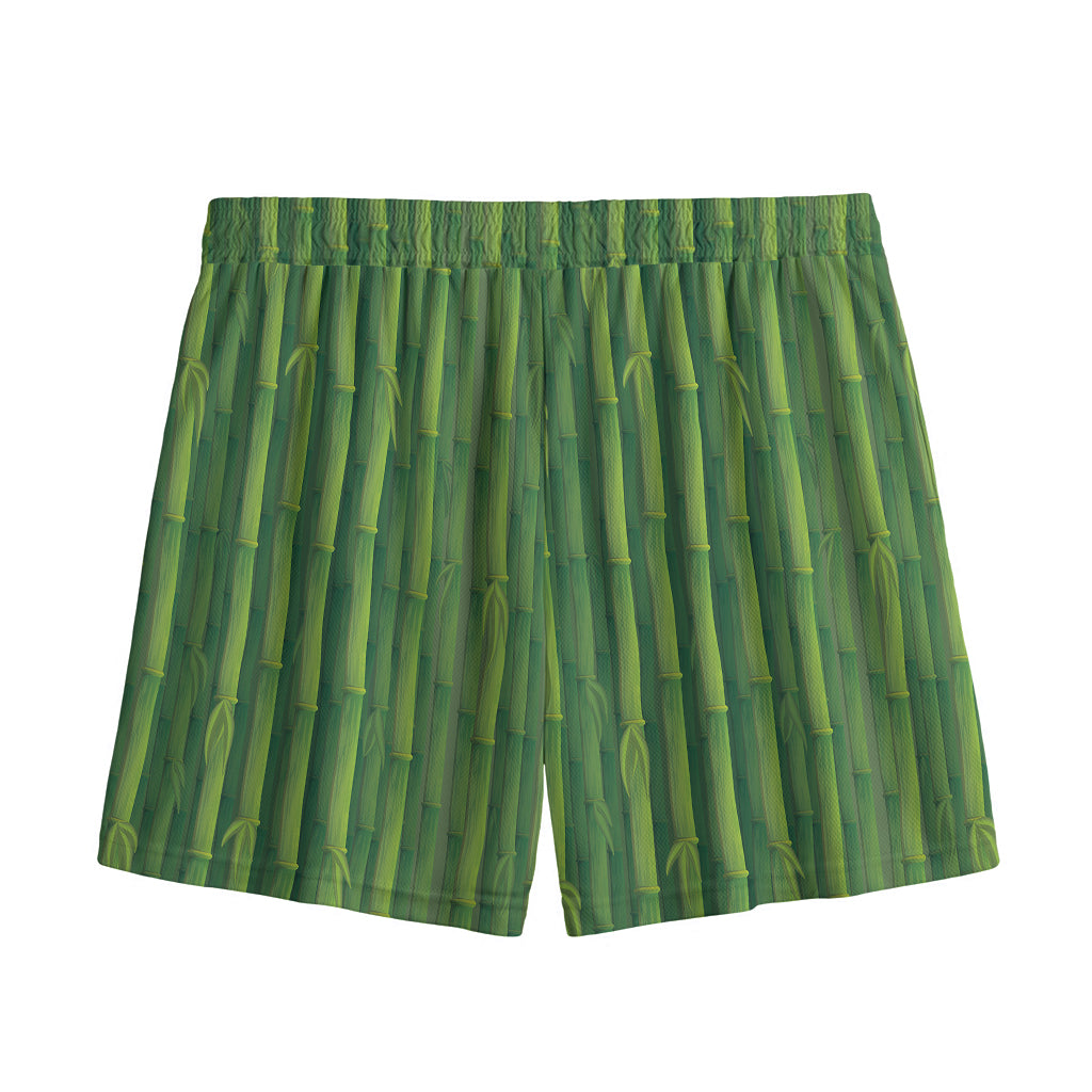 Green Bamboo Tree Pattern Print Mesh Shorts