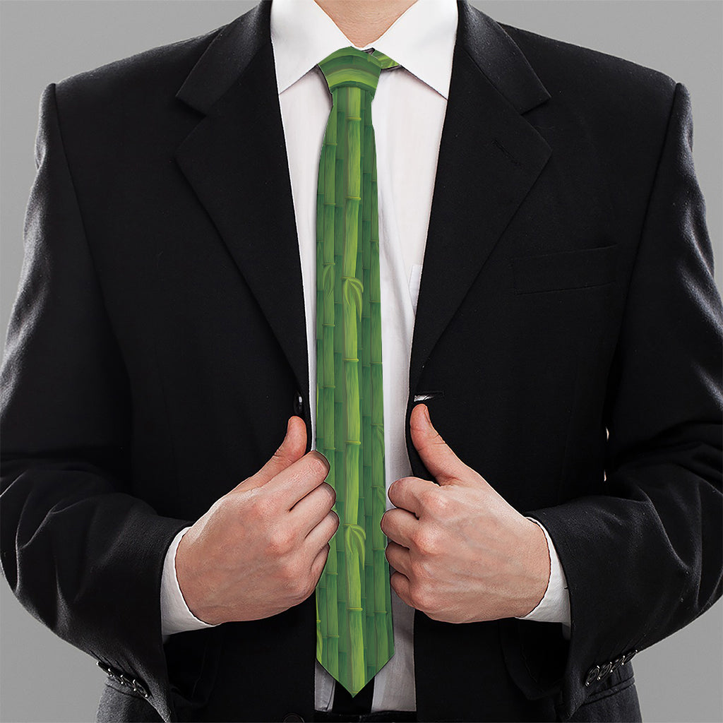 Green Bamboo Tree Pattern Print Necktie