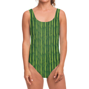 Green Bamboo Tree Pattern Print One Piece Swimsuit