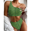 Green Bamboo Tree Pattern Print One Shoulder Bikini Top