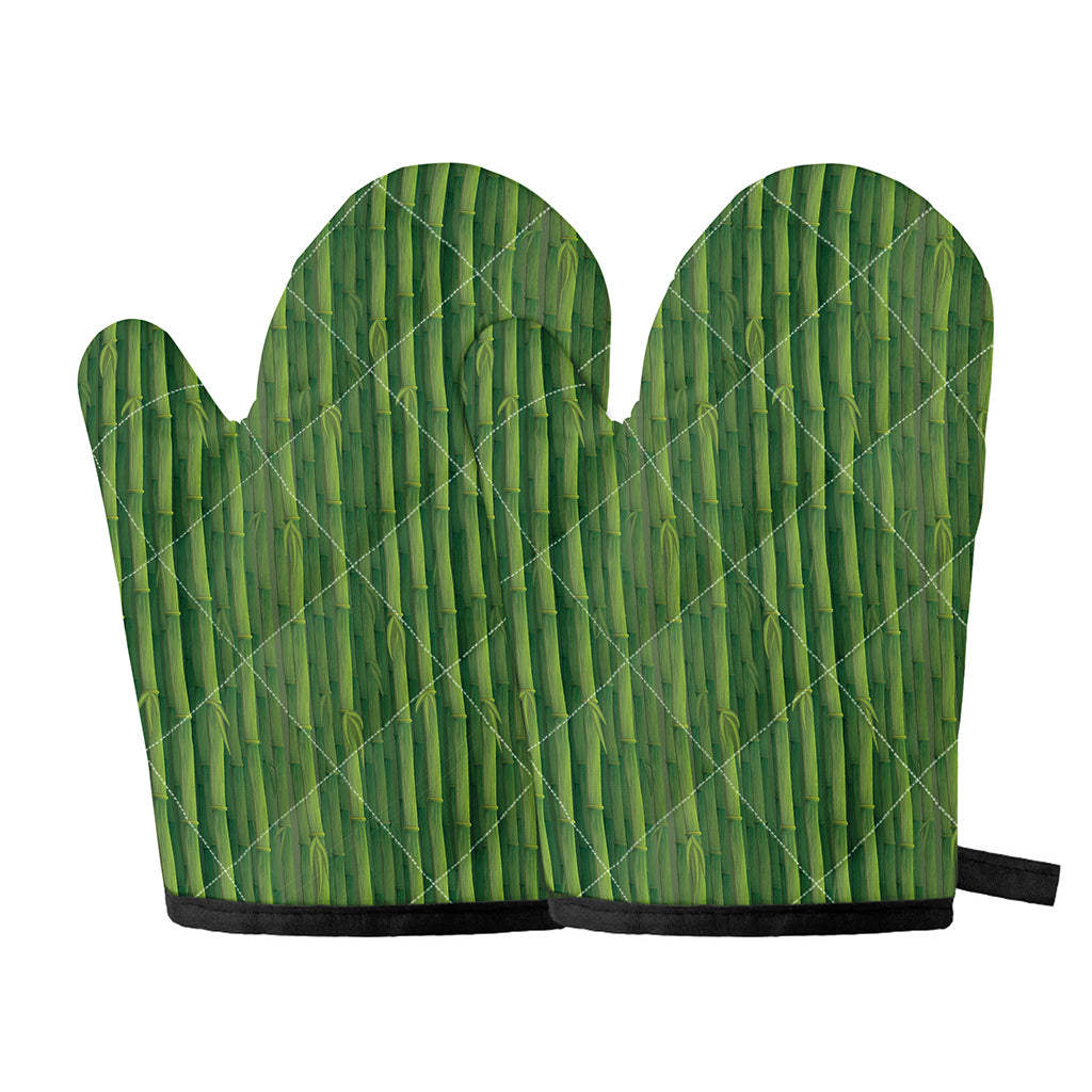 Green Bamboo Tree Pattern Print Oven Mitts