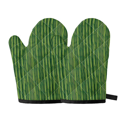 Green Bamboo Tree Pattern Print Oven Mitts