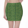 Green Bamboo Tree Pattern Print Pencil Mini Skirt