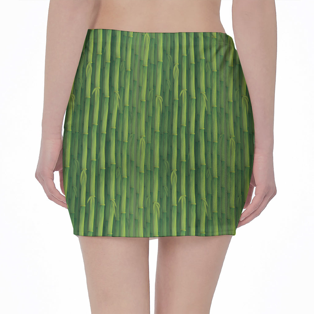 Green Bamboo Tree Pattern Print Pencil Mini Skirt