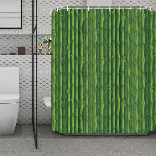 Green Bamboo Tree Pattern Print Polyester Shower Curtain