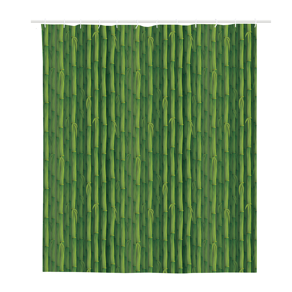 Green Bamboo Tree Pattern Print Polyester Shower Curtain