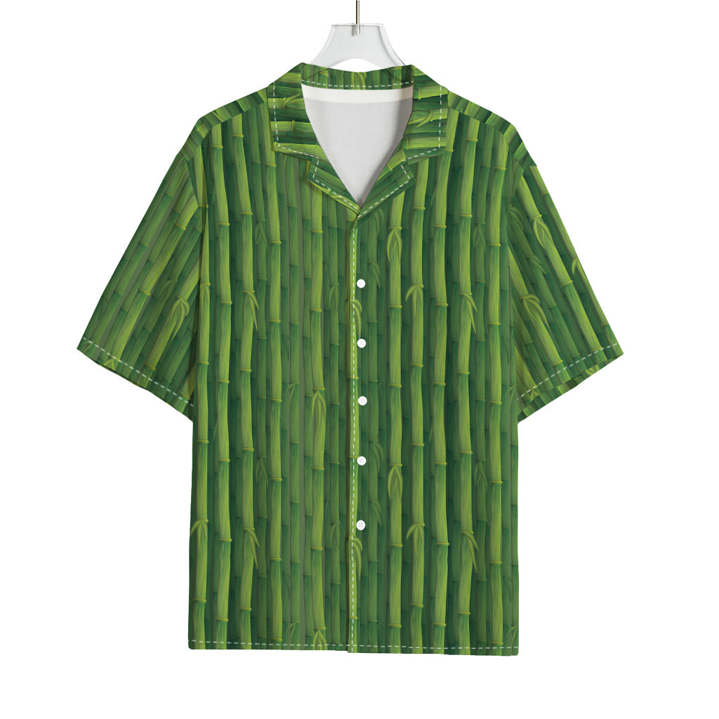 Green Bamboo Tree Pattern Print Rayon Hawaiian Shirt