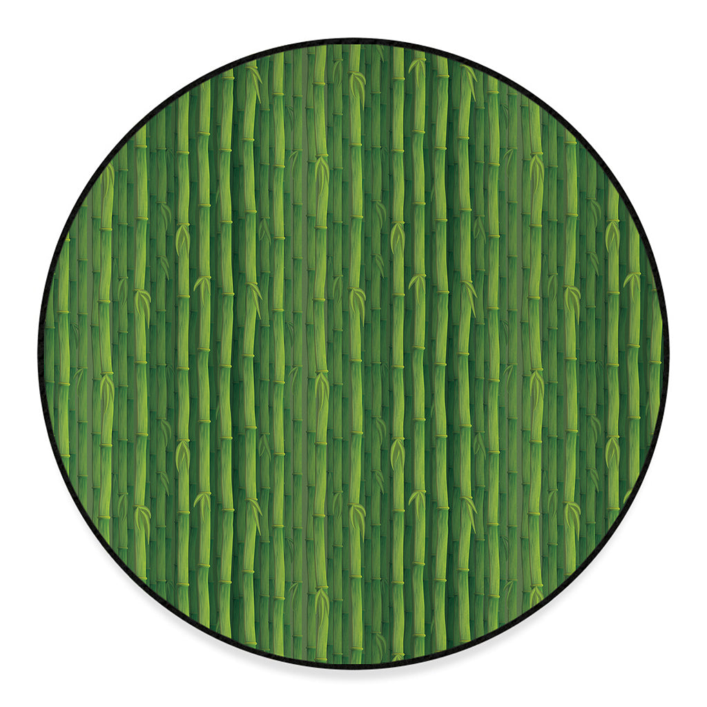Green Bamboo Tree Pattern Print Round Floor Mat