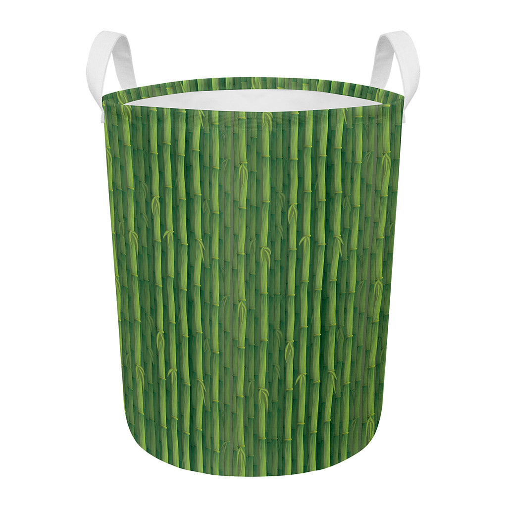 Green Bamboo Tree Pattern Print Round Laundry Basket