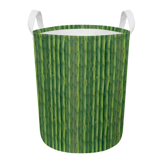Green Bamboo Tree Pattern Print Round Laundry Basket