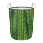Green Bamboo Tree Pattern Print Round Laundry Basket
