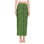 Green Bamboo Tree Pattern Print Side Slit Maxi Skirt