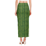 Green Bamboo Tree Pattern Print Side Slit Maxi Skirt