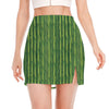 Green Bamboo Tree Pattern Print Side Slit Mini Skirt